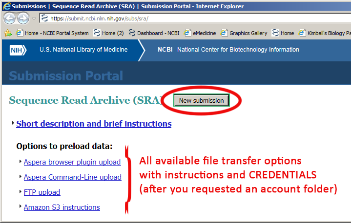 Start new SRA submission in Submission Portal