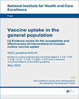 Cover of Evidence review for the acceptability and effectiveness of interventions to increase routine vaccine uptake